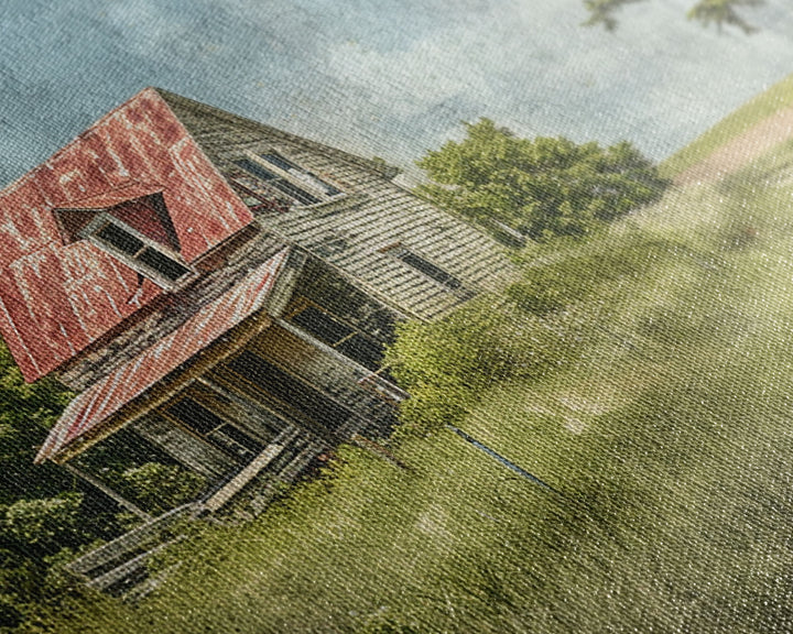 Watercolor Painting Of An Old Red Farmhouse, Framed Canvas Print, Wall Art Prints, Rustic Farmhouse Decor, Minimalist Art, Kitsch Decor