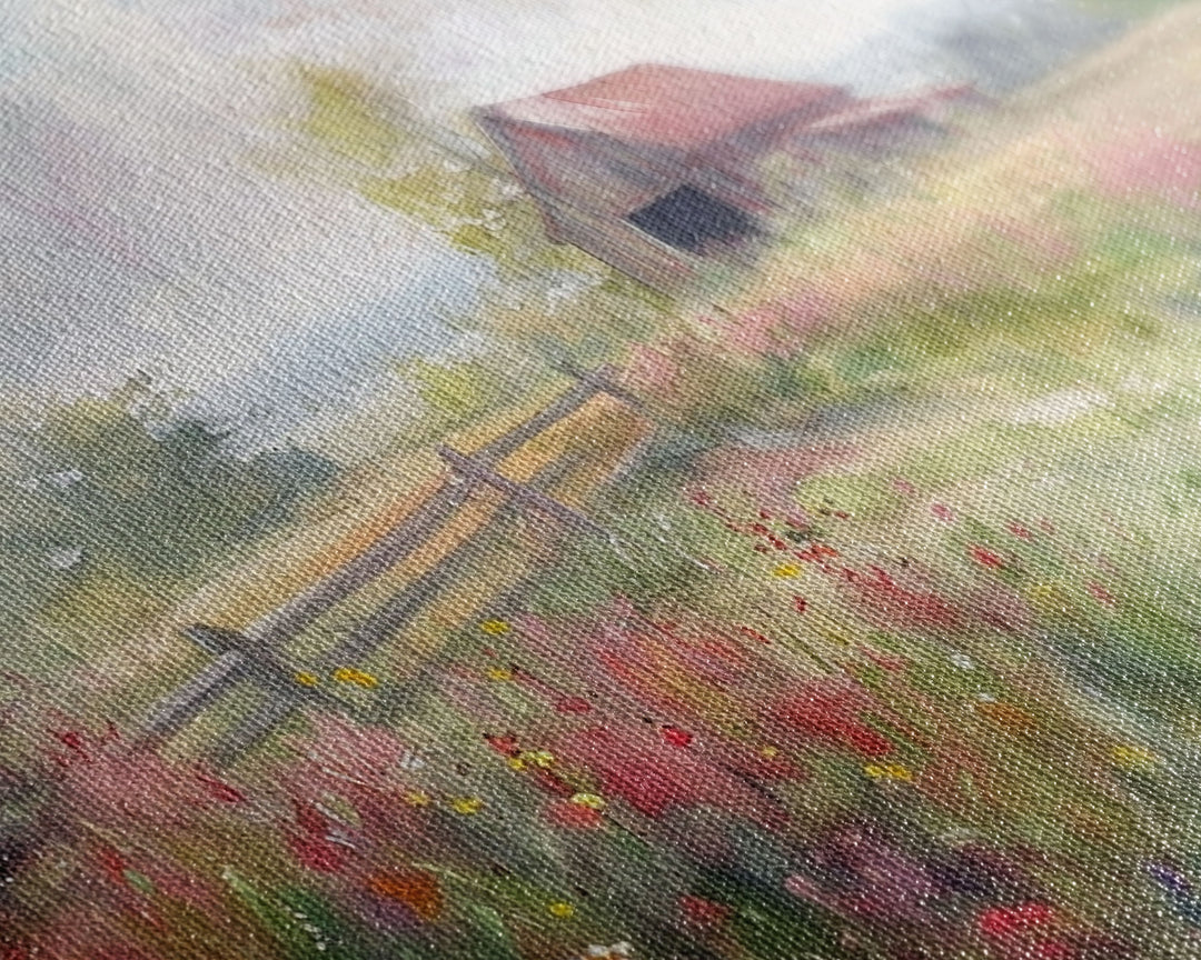 Farm Art, Framed Canvas Print, Rustic Watercolor Painting Of An Old Barn, Farmhouse Color Palette, Boho Decor