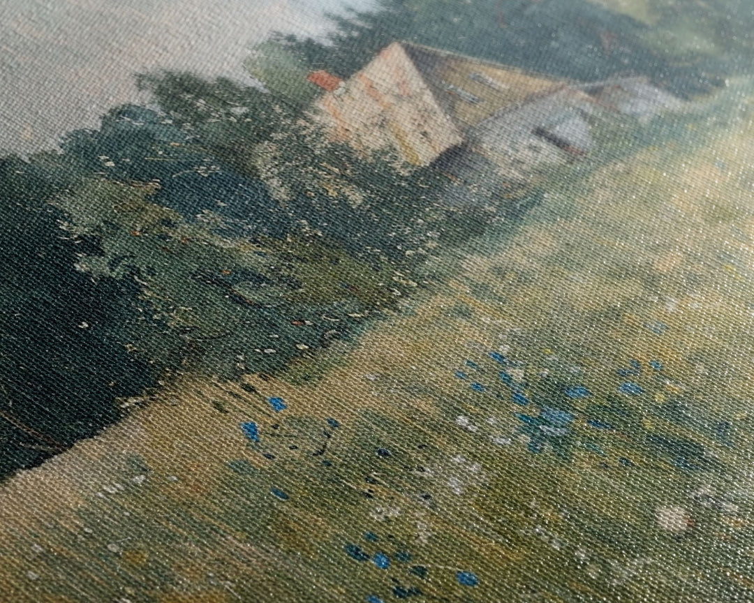 Old Painting Of A Barn Canvas Print, Gift Decor, Housewarming Gift, Folk Art, Cottagecore, Antique Style, Unique Decor, Original Painting