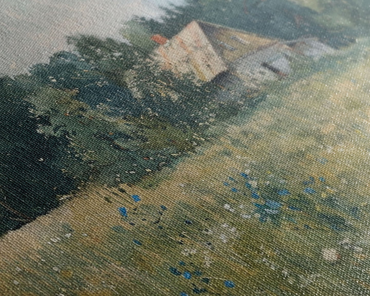 Old Painting Of A Barn Canvas Print, Gift Decor, Housewarming Gift, Folk Art, Cottagecore, Antique Style, Unique Decor, Original Painting