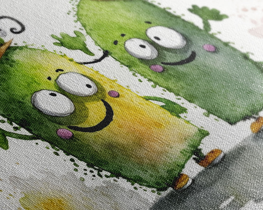 Goofy Pickle Art, Cute Pickle Cartoon Wall Art, Framed Canvas Print, Wild West Pickles, Funny Art, Funny Decor