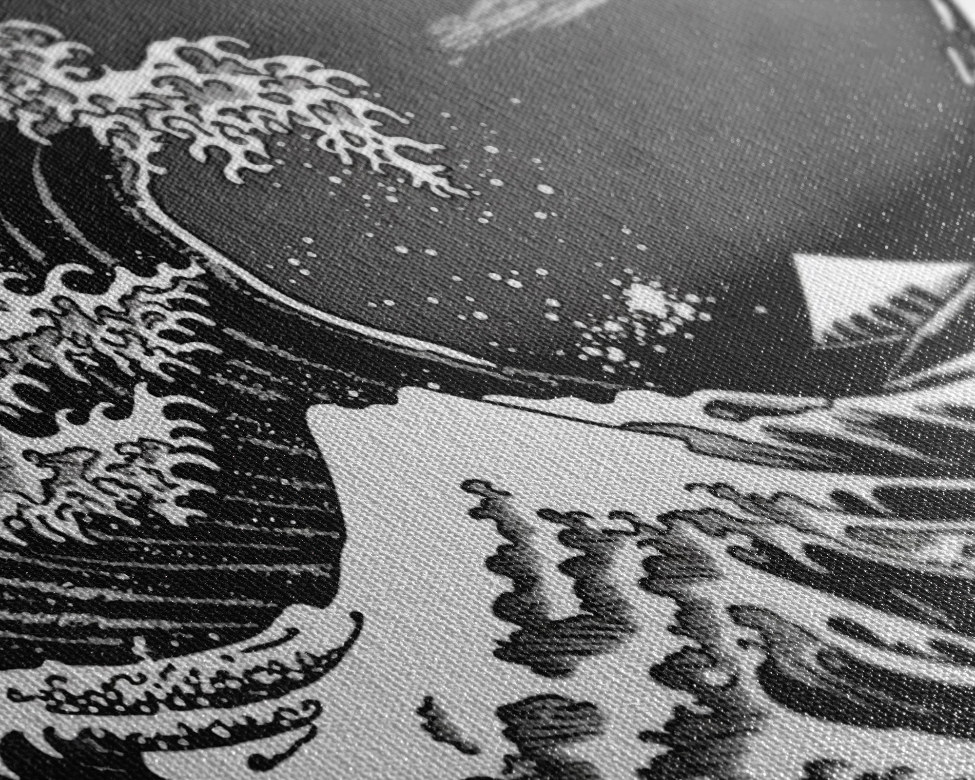 Black and White Wave Canvas Print, Hokusai Inspired Wall Art, Woodblock Print Style, Wall Art, Vintage Style Wall Art