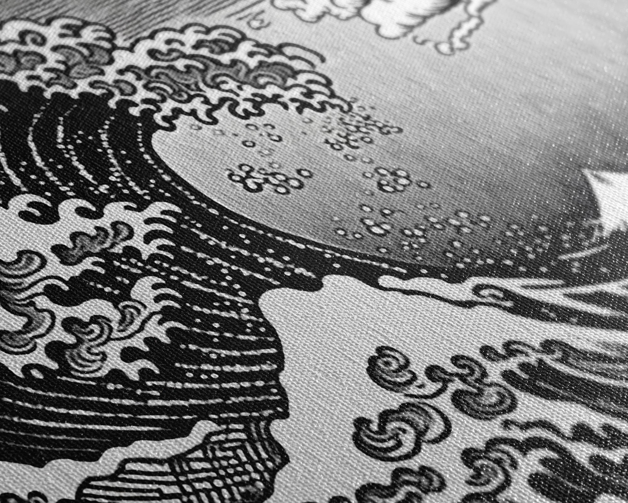 Black and White Wave Canvas Print, Hokusai Inspired Wall Art, Japanese Style Wall Art, Living Room Home Decor, Unique Wall Art