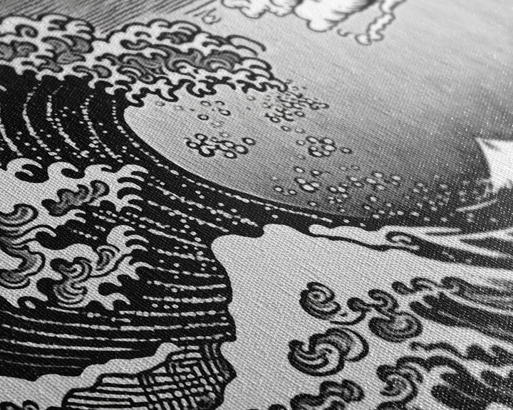 Black and White Wave Canvas Print, Hokusai Inspired Wall Art, Japanese Style Wall Art, Living Room Home Decor, Unique Wall Art