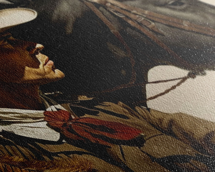 Vintage Cowboys Painting Print Horse Wall Art Canvas Hunting Southwest Sketch Drawing Poster Framed Antique Country Rustic Farmhouse Decor