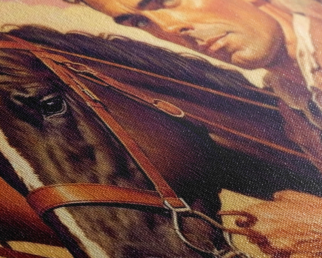 Vintage Cowboys Painting Print Horse Wall Art Canvas Hunting Southwest Sketch Drawing Poster Framed Antique Country Rustic Farmhouse Decor