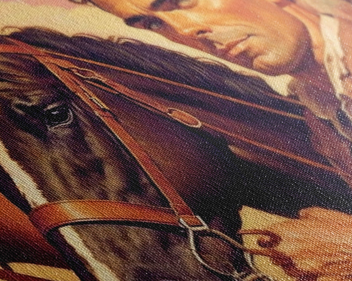 Vintage Cowboys Painting Print Horse Wall Art Canvas Hunting Southwest Sketch Drawing Poster Framed Antique Country Rustic Farmhouse Decor