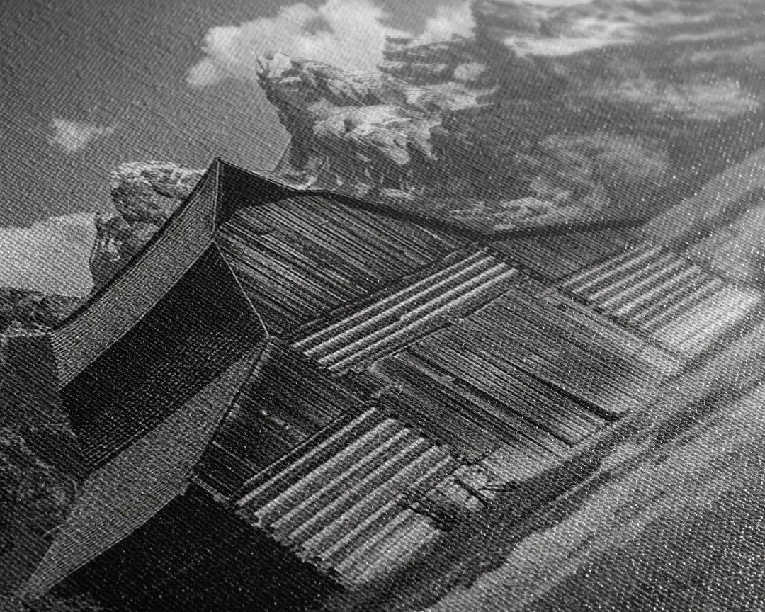 Old Barn Wall Art, Framed Canvas Print or Metal Art, Rustic Homestead Framed Canvas Art, Vintage Old Barn Black and White Wall Art