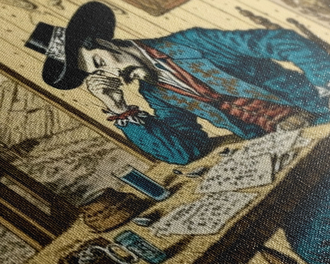 Japanese Cowboy, Wild West Samurai Mashup Art, Framed Canvas Print, Wild Western Decor, Home Art, Living Room Decor