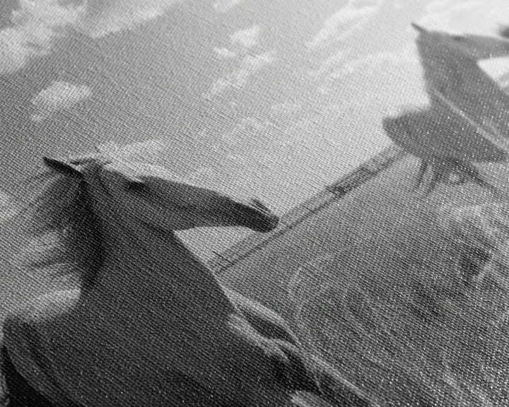 Fine Art Framed Canvas Print, Metal Art, Black & White Photo of Wild Mustangs, Horse Art, American Horses Landscape / Nature / Wildlife Art