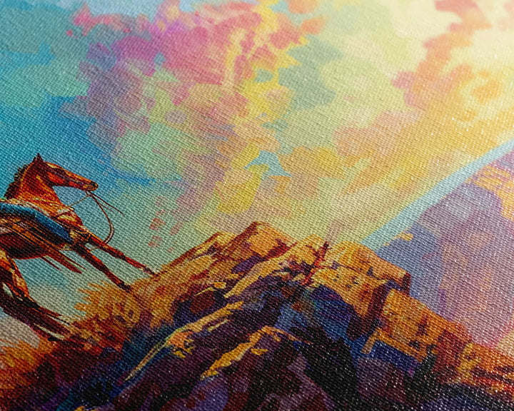 Framed Wall Art Giclée Fine Art Print, Watercolor Painting of A Cowboy On A Mountain Ridge, Rustic Western Decor, Country Decor, Metal Print