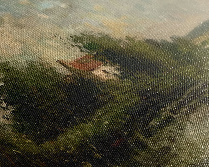 Slightly Scorched Vintage Landscape Painting Canvas Print - Farmhouse Painting - Wall Art - Large Print