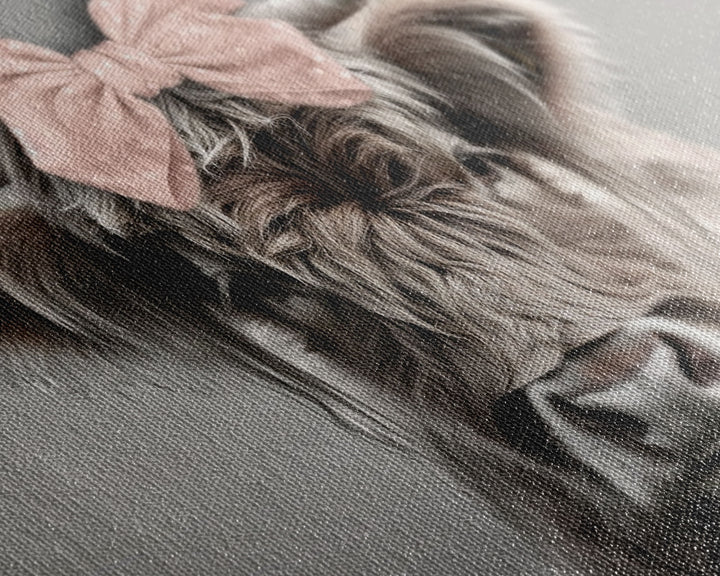 Framed Canvas Print, Cute Highland Cow Wearing A Pink Bowtie, Framed Wall Decor, Rustic Minimalist Farmhouse Decor, Western Art