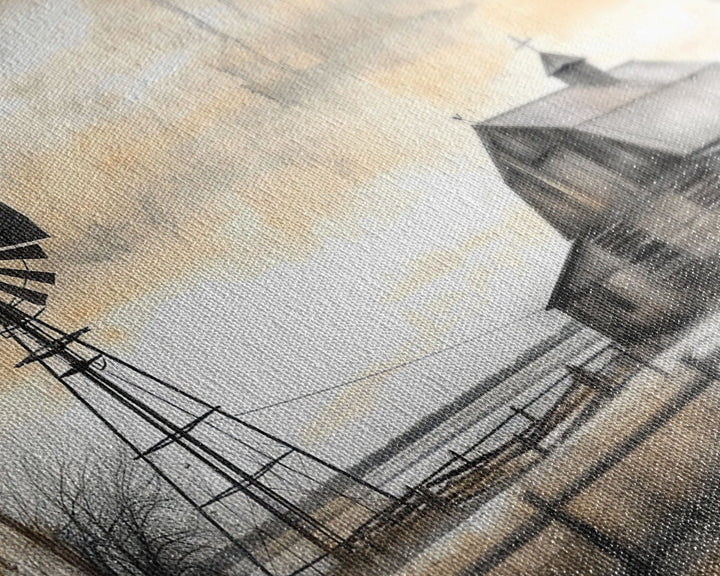 Farmhouse House Decor Large Canvas Print, Old Barn Painting, Black and White Photography Print, Pastoral Hills, Vintage Decor