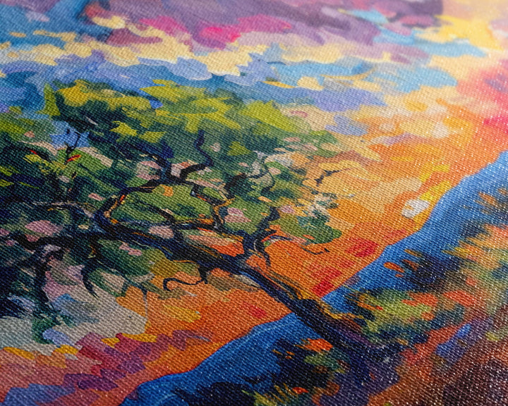 Midcentury Modern Pop Art Landscape Painting Canvas Print, Framed Wall Art, Southwestern Decor, Home Decor Wall Art, Country Decor