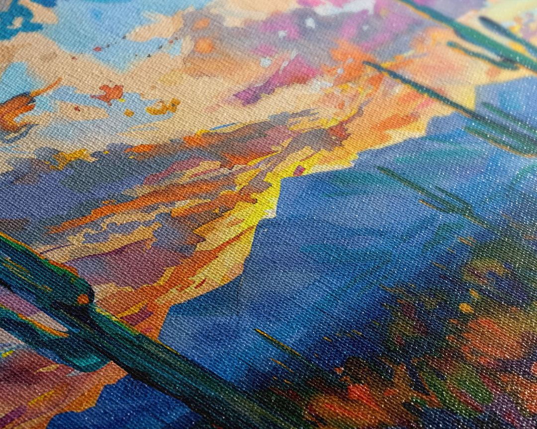 Cactus Under A Beautiful Sunset, Pop Art Style, Mid Century Modern Framed Canvas Print or Metal Art, Desert Scene Wall Art, Abstract Desert