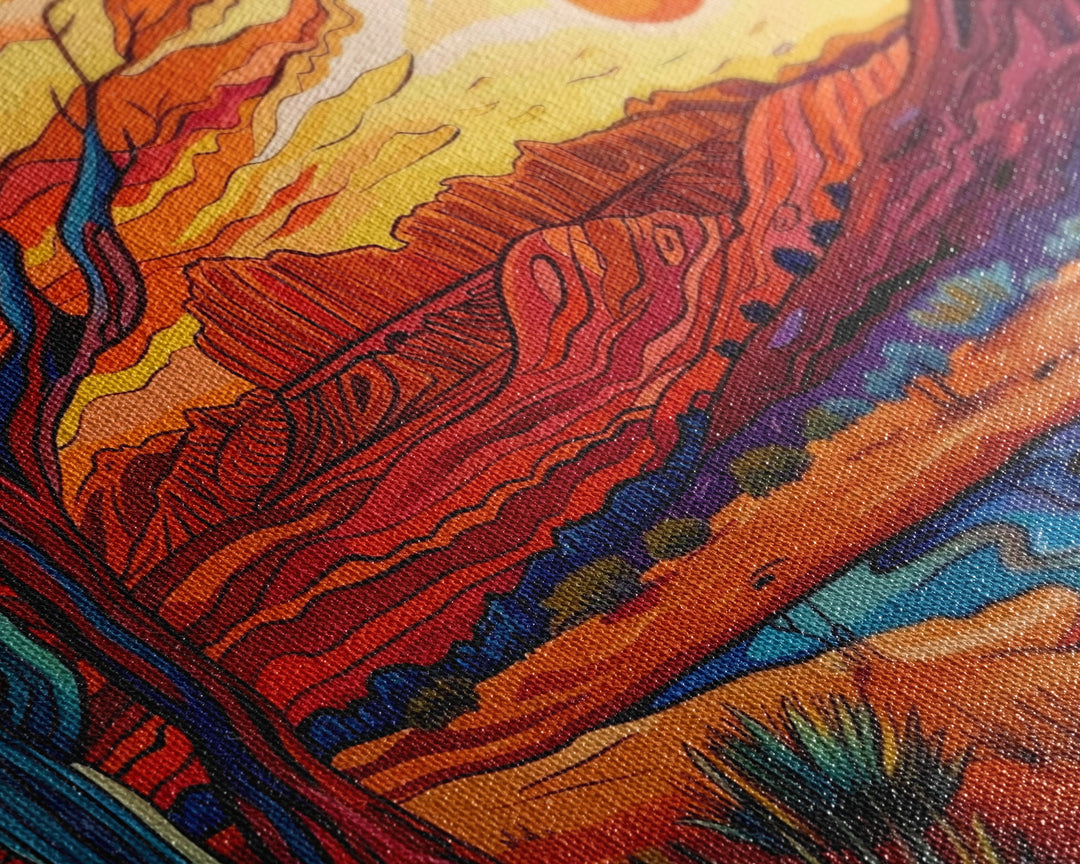 Midcentury Modern Pop Art Desert Landscape Painting Canvas Print, Framed Wall Art, Southwestern Decor, Home Decor Wall Art, Country Decor