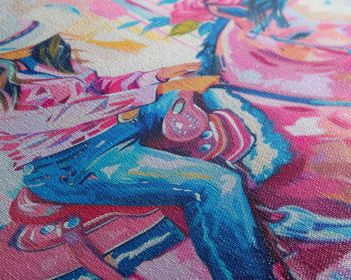 Cowgirl with Floral Horse - Colorful Western Art, Framed Canvas Print, Living Room Decor, Cowgirl Painting, Vibrant Wall Art