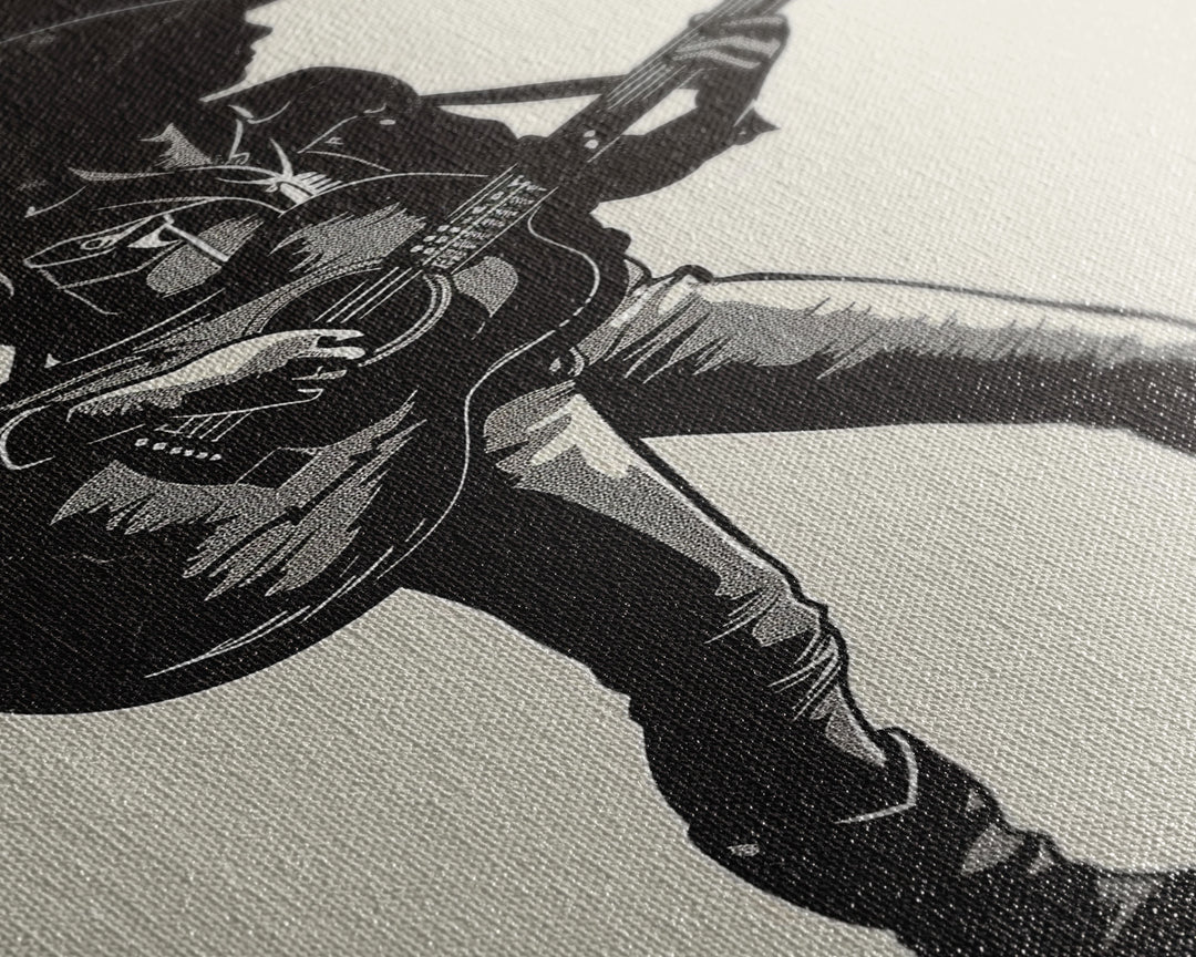 Cowgirl Guitarist Silhouette Art Print, Retro Western Framed Canvas, Vintage Country Music Art, Unique Wall Decor for Home