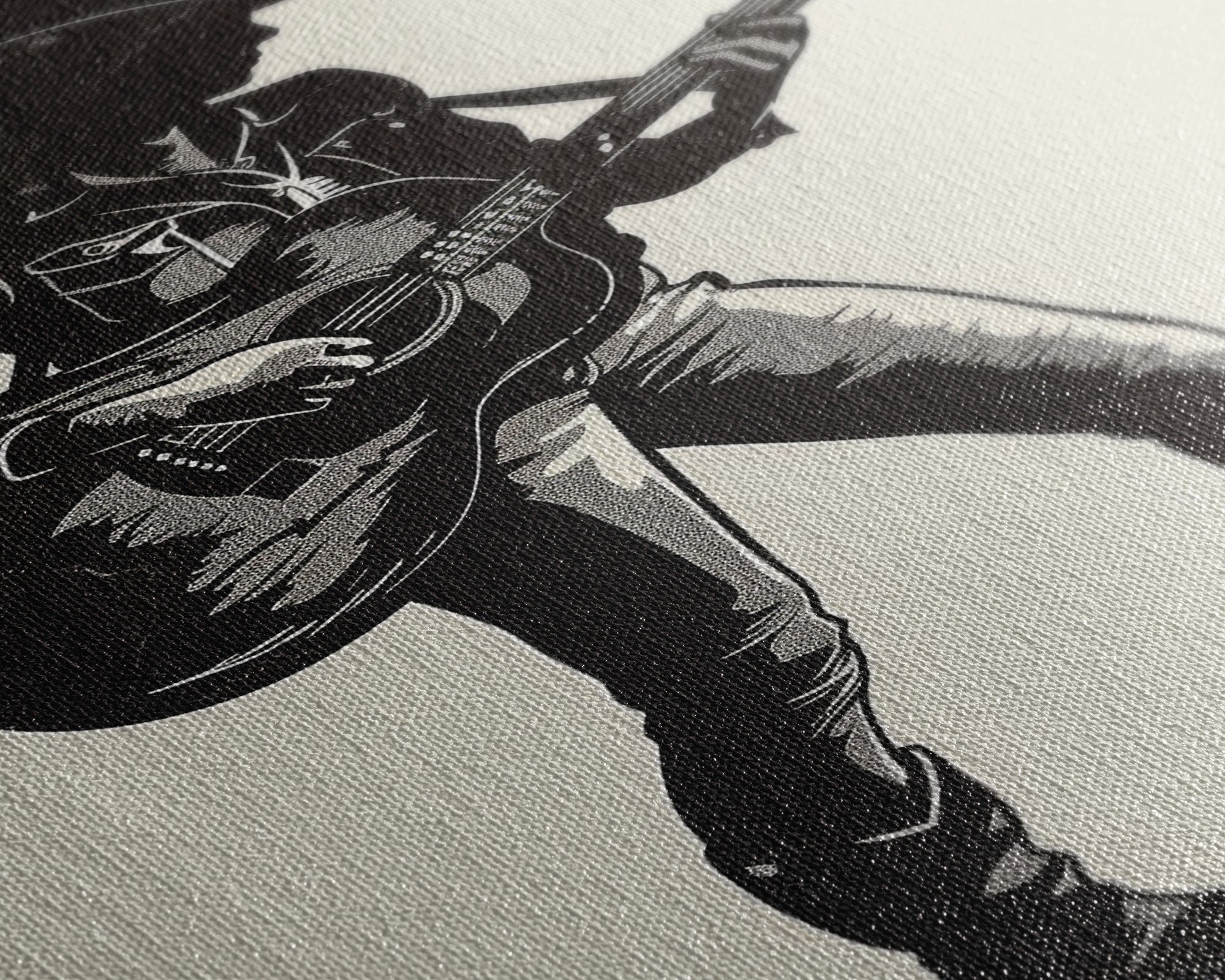 Cowgirl Guitarist Silhouette Art Print, Retro Western Framed Canvas, Vintage Country Music Art, Unique Wall Decor for Home