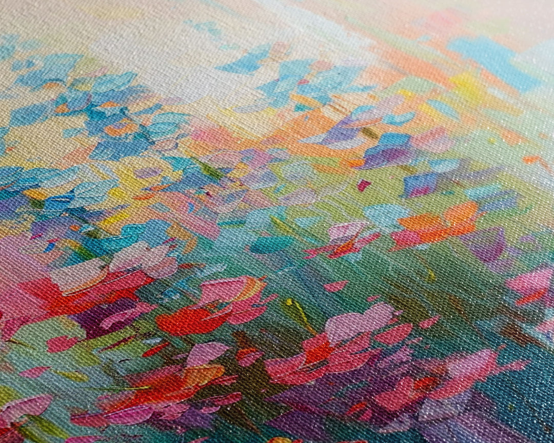 Delicate Blossoms in Springtime - Framed Canvas Print, Elegant Living Room Art, Soft Bedroom Decor, Pastel Flower Art, Wall Art