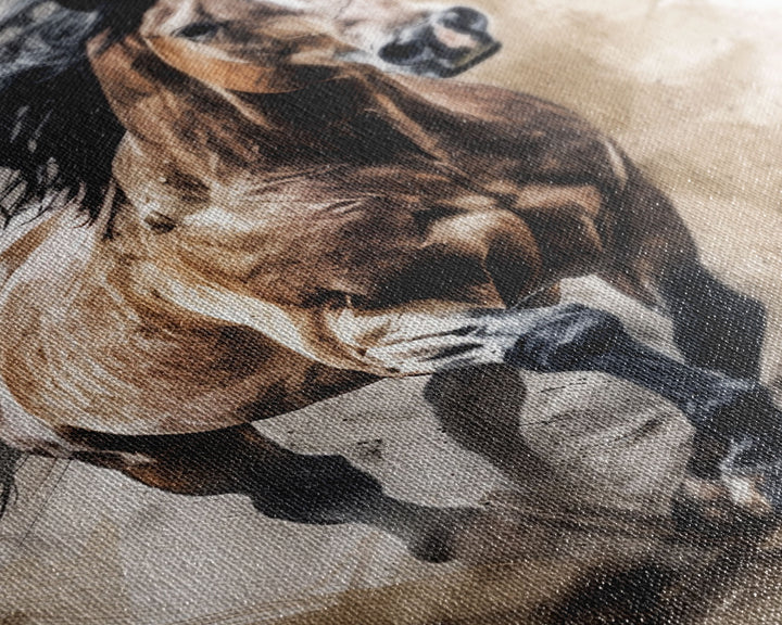 Powerful Horse Galloping - Framed Canvas Print, Dynamic Living Room Art, Energetic Bedroom Decor, Equestrian Art, Wall Art