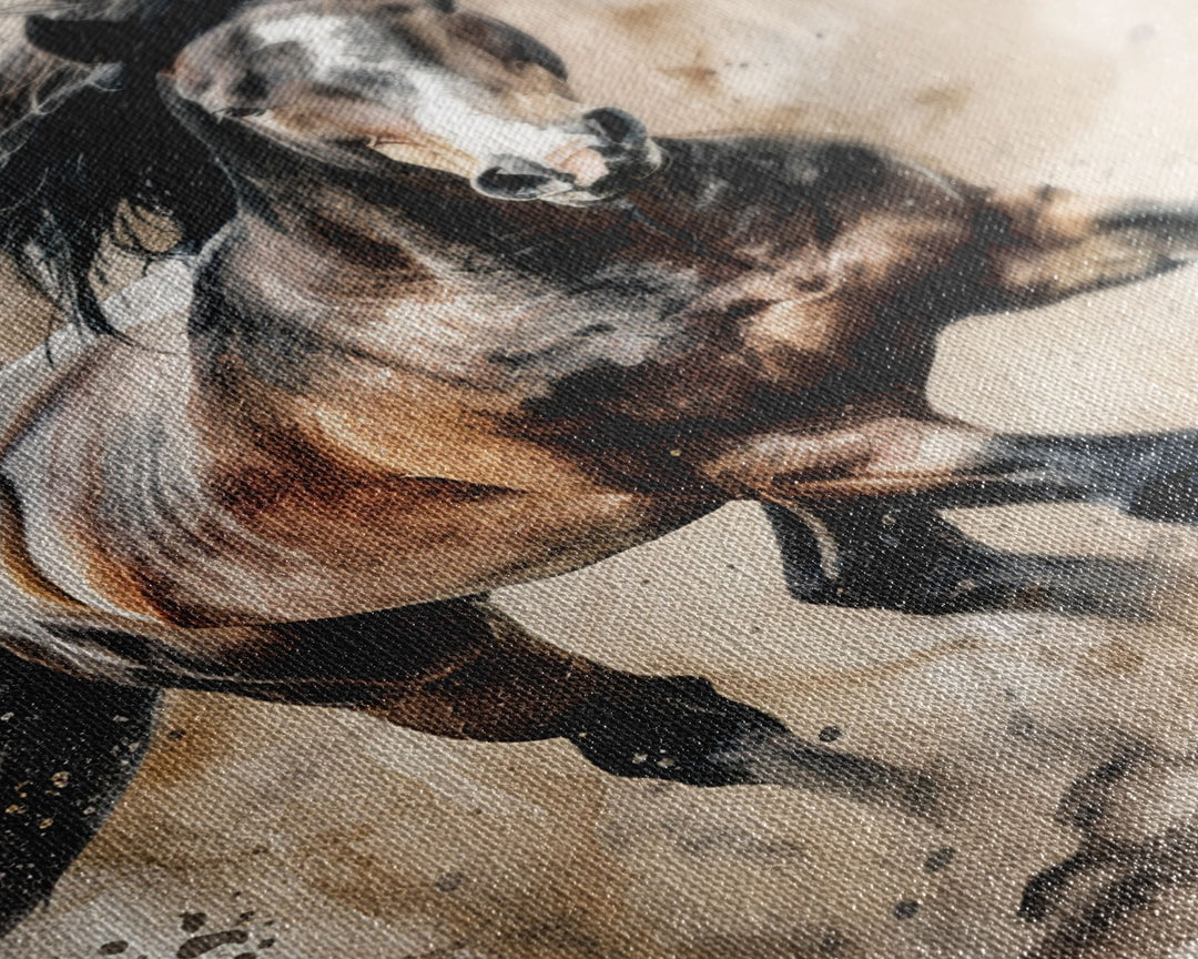 Running Horse in Motion - Framed Canvas Print, Lively Living Room Art, Vibrant Bedroom Decor, Equestrian Art, Wall Art