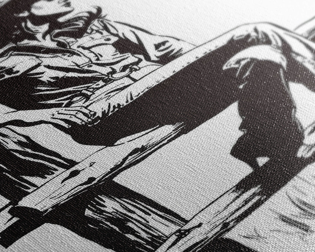 Cowgirl Resting on Fence Art Print, Western Silhouette Framed Canvas, Vintage Cowgirl Artwork, Rustic Home Decor