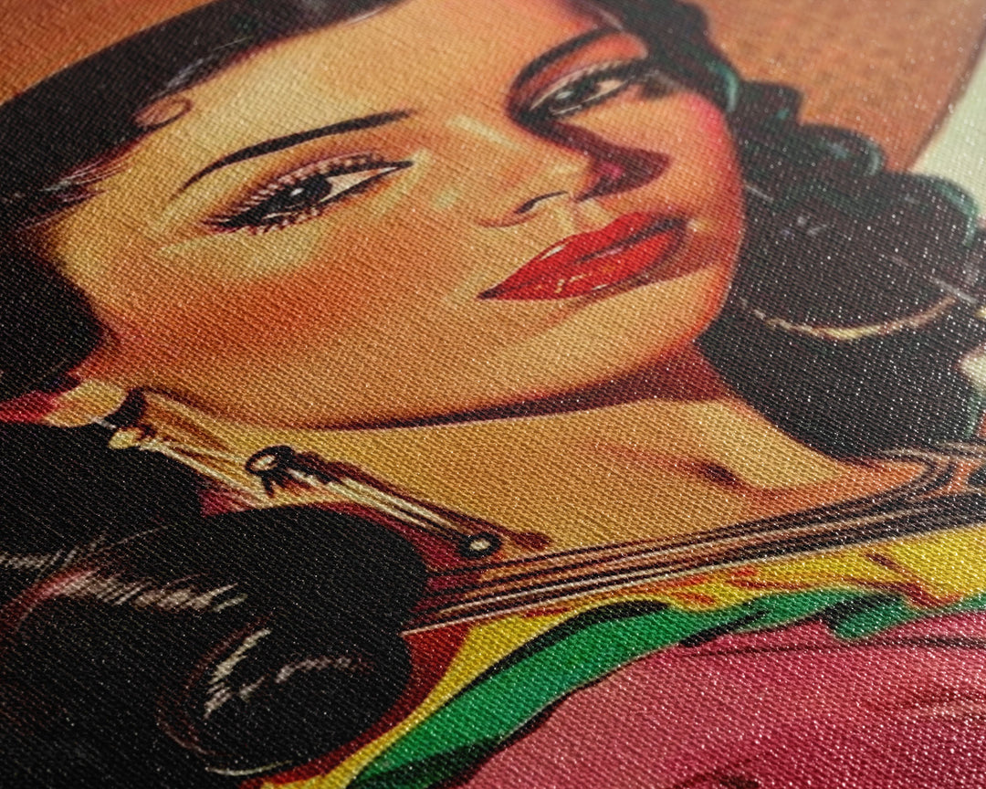 Vintage Portrait of Elegant Lady - Framed Canvas Print, Classic Living Room Art, Sophisticated Bedroom Decor, Retro Art, Wall Art