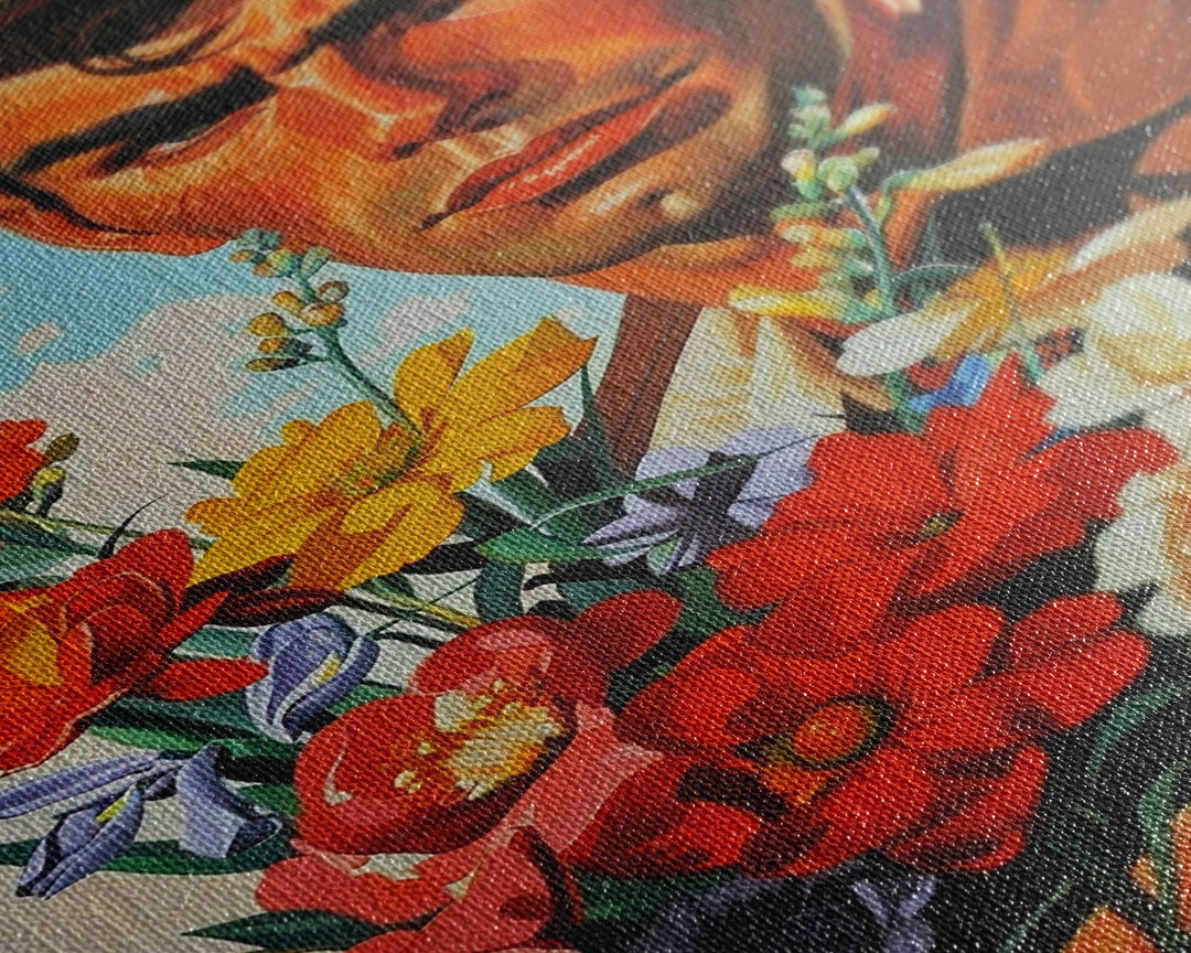 Cowboy with Bouquet of Flowers - Framed Canvas Print, Western Living Room Art, Rustic Bedroom Decor, Americana Art, Wall Art