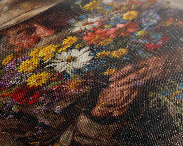 Old Cowboy with Wildflowers - Framed Canvas Print, Vintage Living Room Art, Rustic Bedroom Decor, Western Art, Wall Art