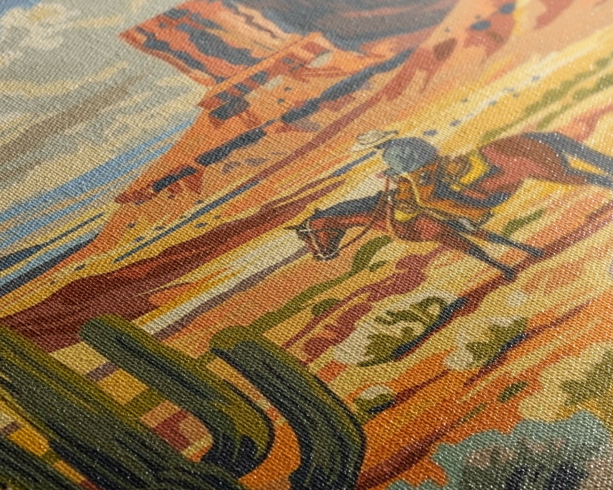 Desert Cowboy Riding Through Cactus - Framed Canvas Print, Western Landscape Art, Southwestern Wall Art for Home Decoration