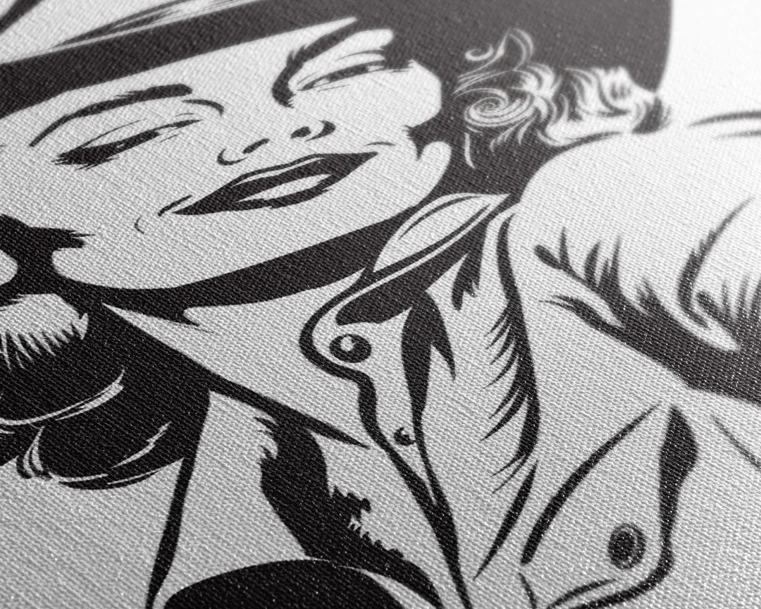 Smiling Cowgirl Portrait Art Print, Western Silhouette Framed Canvas, Vintage Cowgirl Artwork, Unique Wall Decor