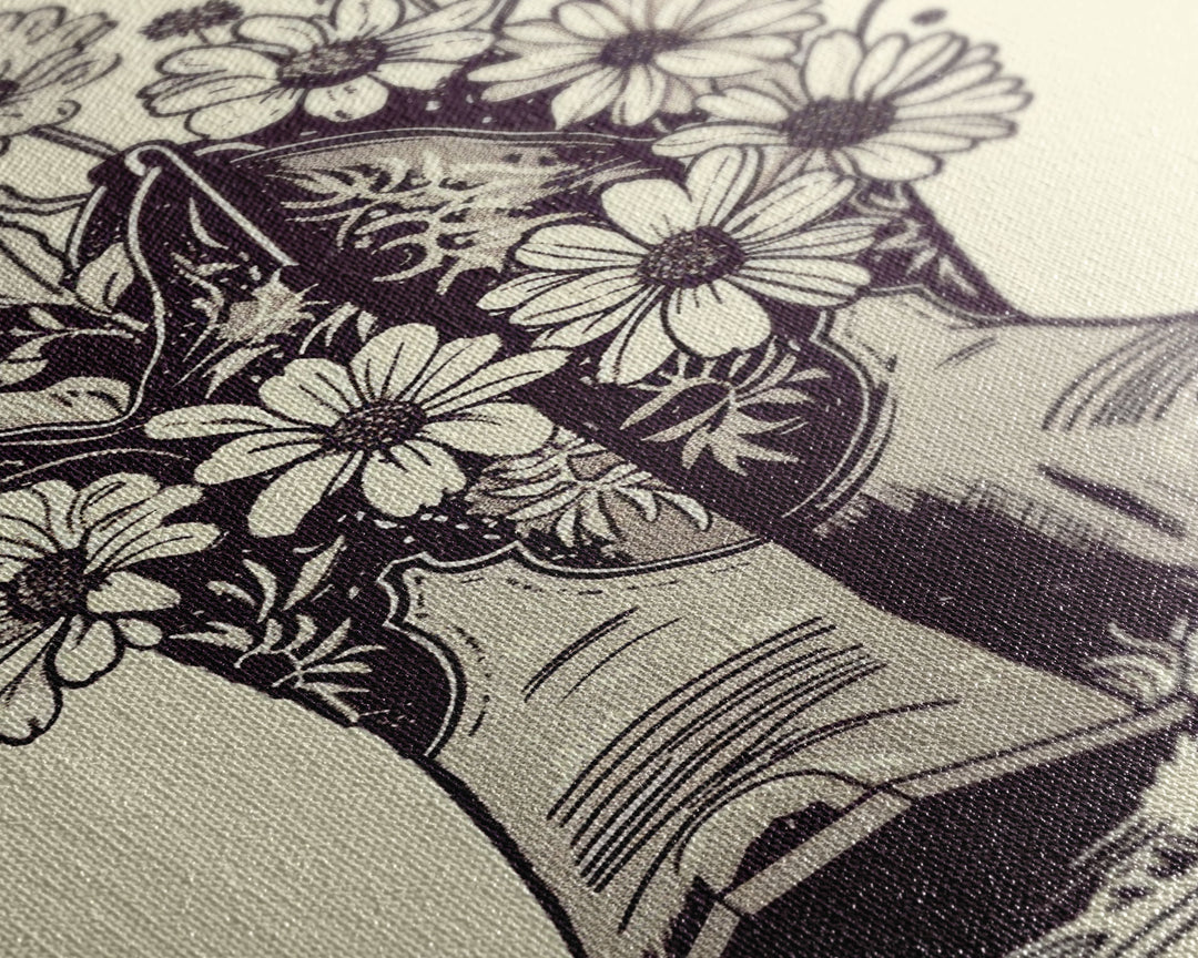 Cowboy Boots with Flowers Art Print, Western Silhouette Framed Canvas, Vintage Floral Boots Art, Unique Home Decor