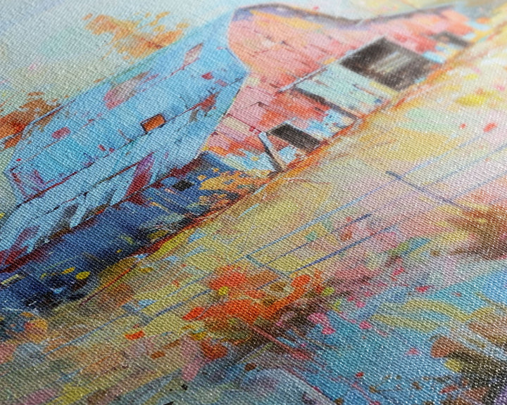 Serene Barn Scene in Soft Pastel Hues - Framed Canvas Print, Rustic Decor, Countryside Art for Bedroom, Farmhouse Wall Art for Living Room