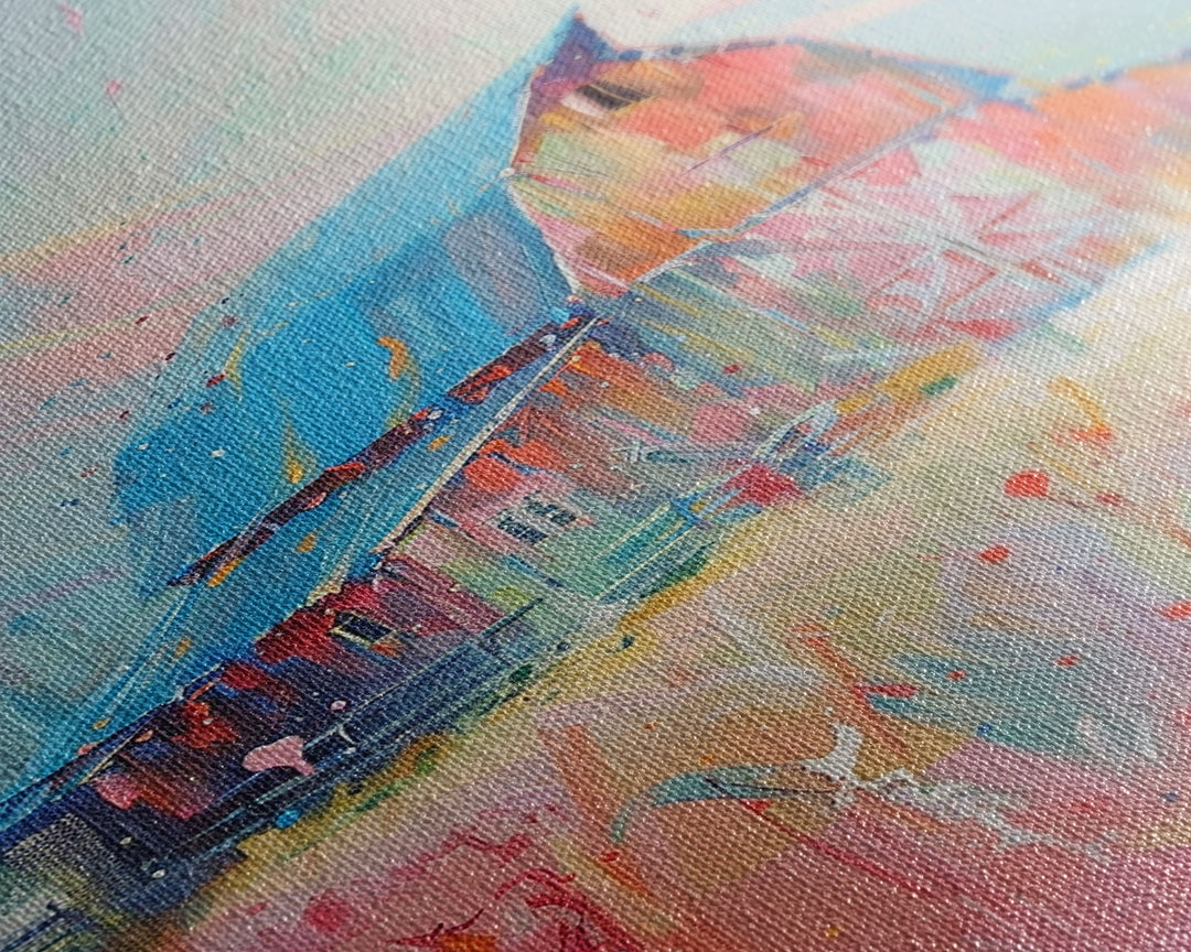 Idyllic Pastel Barn Scene in Vibrant Colors - Framed Canvas Print, Farmhouse Decor, Countryside Art for Bedroom, Rustic Wall Art Living Room