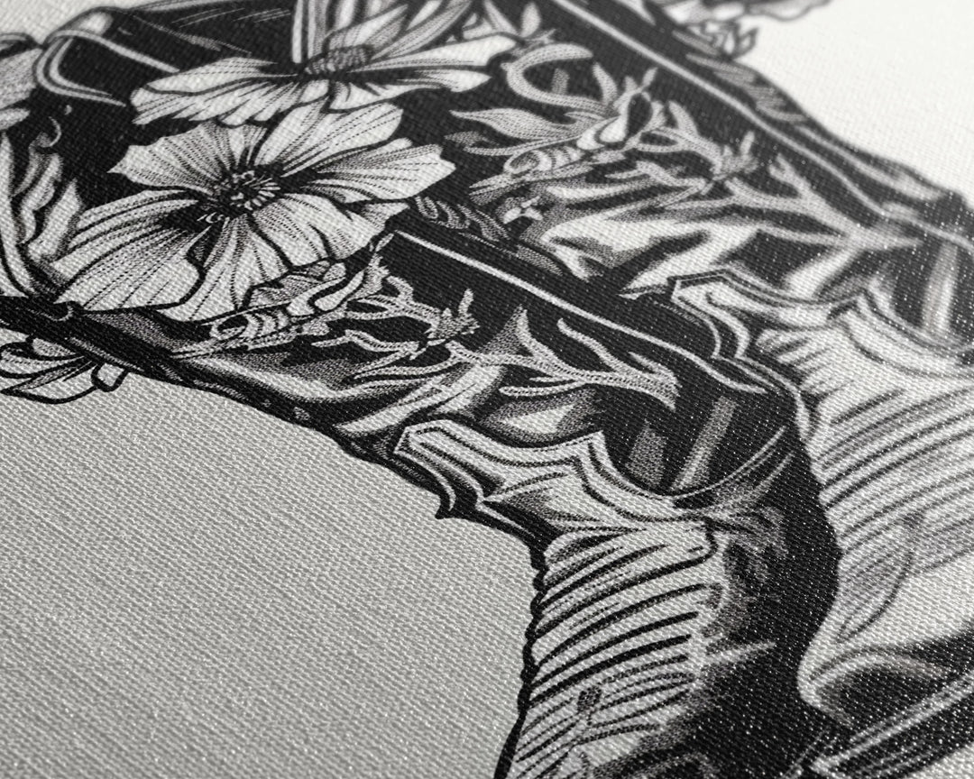 Floral Cowboy Boots Art Print, Retro Western Framed Canvas, Vintage Flower Boots Artwork, Unique Wall Decor for Home