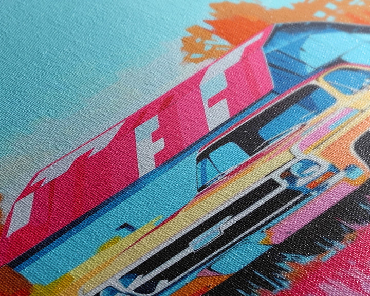 Vintage Truck with Colorful Barn in Background - Framed Canvas Print, Retro Decor, Truck Art for Bedroom, Farmhouse Wall Art for Living Room