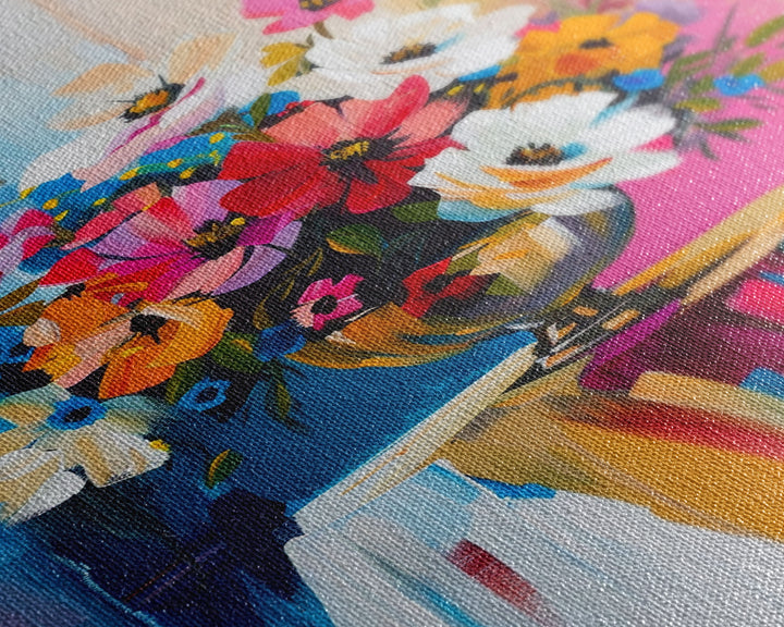 Colorful Floral Arrangement in Bright Vase - Framed Canvas Print, Flower Decor, Floral Art for Living Room, Vibrant Wall Art for Home