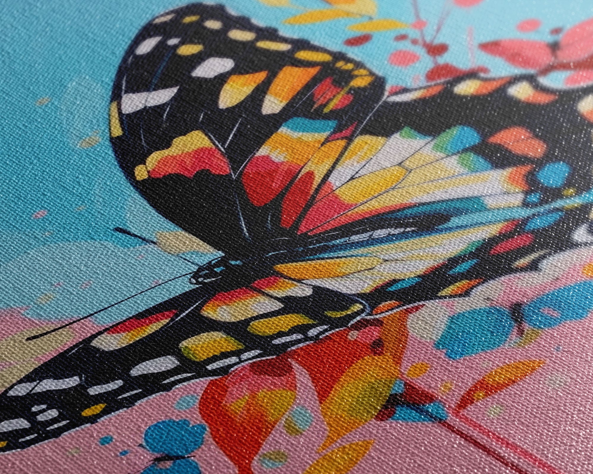 Butterfly and Blossoms Framed Canvas Print - Colorful Wall Art, Living Room Decor, Nature Artwork, Unique Art for Bedroom and Office
