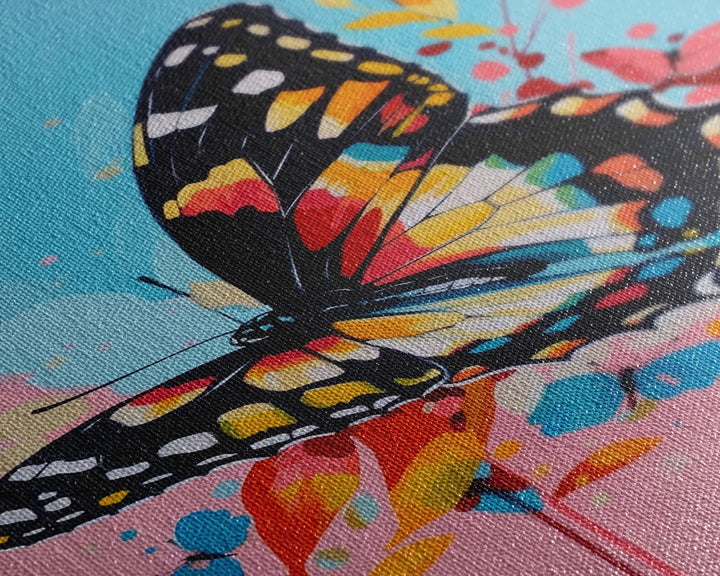 Butterfly and Blossoms Framed Canvas Print - Colorful Wall Art, Living Room Decor, Nature Artwork, Unique Art for Bedroom and Office