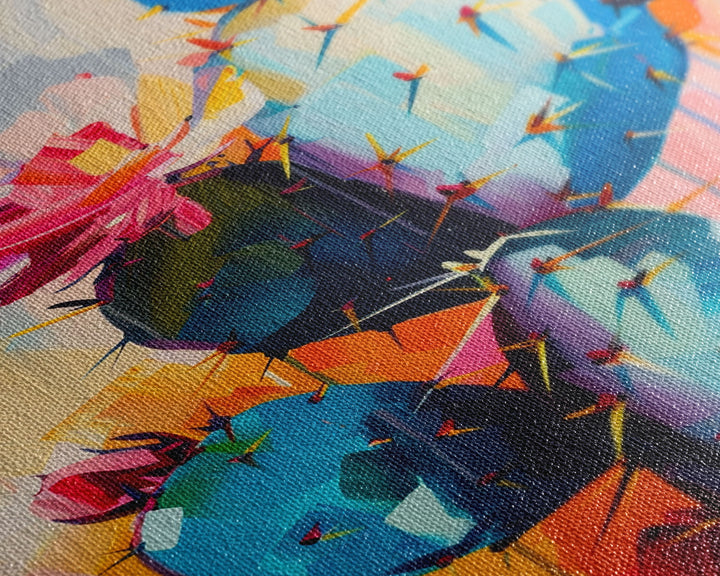 Flowering Cactus Framed Canvas Print - Desert Plant Wall Art, Living Room Decor, Modern Artwork, Unique Succulent Art for Bedroom and Office