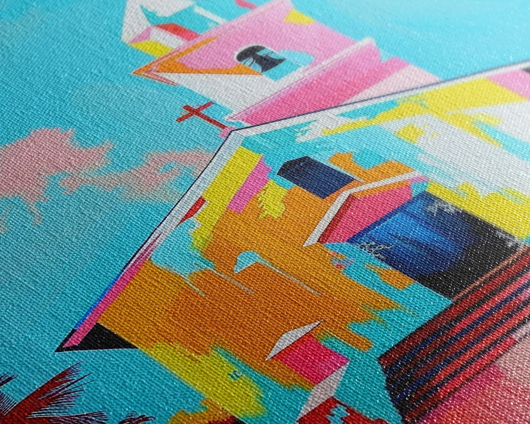 Vibrant Church Art in Pastel Hues - Framed Canvas Print, Colorful Religious Decor, Contemporary Church Wall Art for Living Room or Bedroom