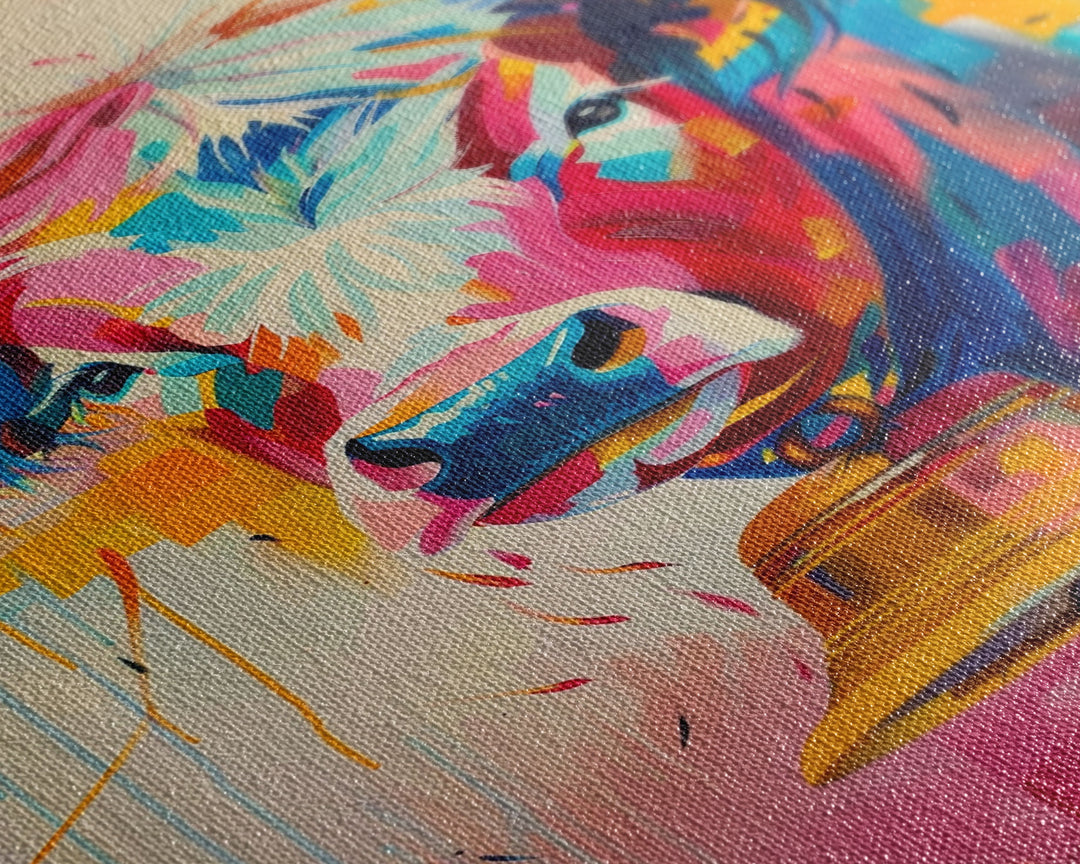 Expressive Cow Art in Bold Hues - Framed Canvas Print, Colorful Animal Decor, Modern Farmhouse Wall Art for Living Room or Bedroom