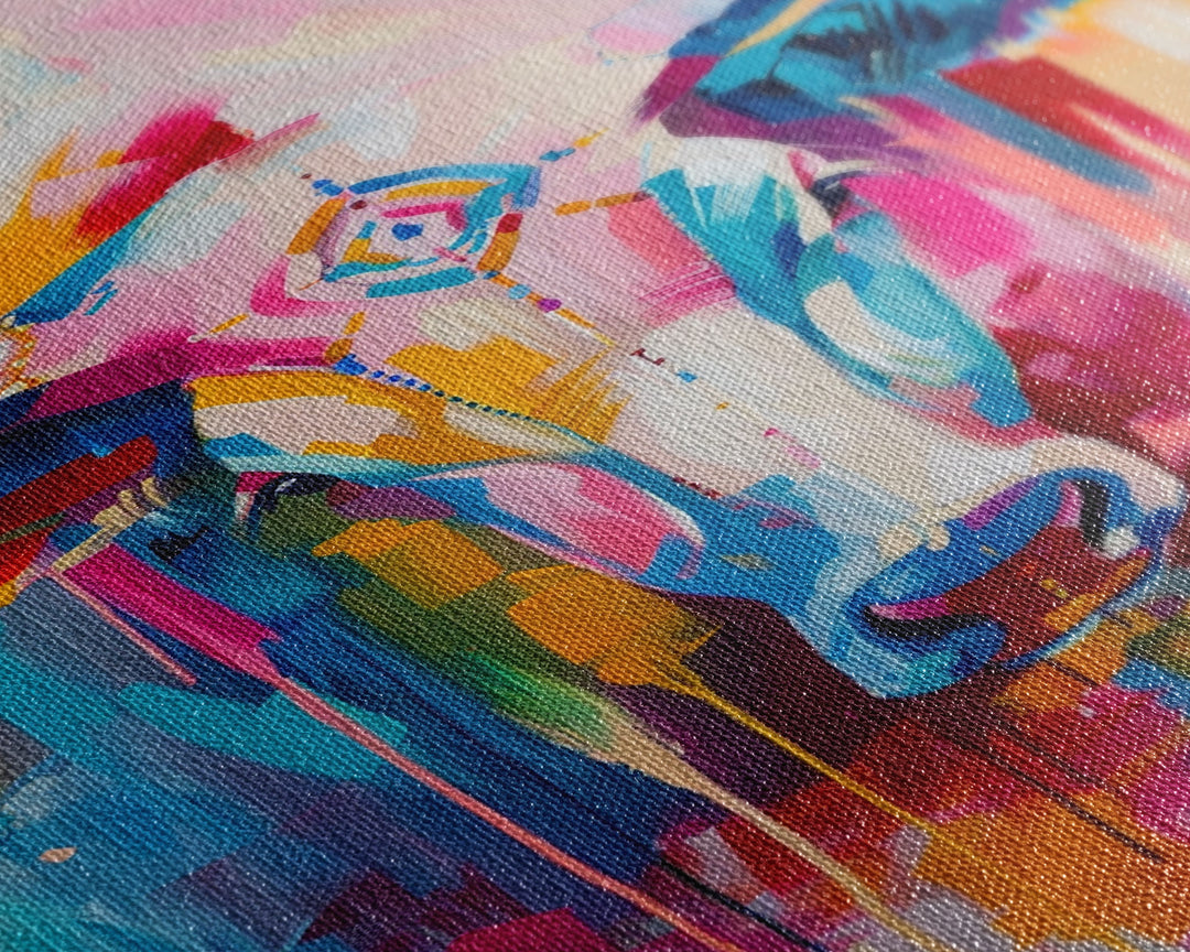 Colorful Bull Painting with Abstract Style - Framed Canvas Print, Bold Animal Wall Art, Modern Bull Decor for Living Room or Bedroom