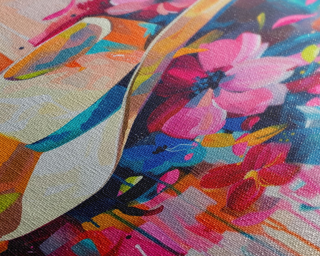 Cowboy Hat with Flowers in Bold Colors - Framed Canvas Print, Vibrant Western Decor, Colorful Hat Wall Art for Living Room or Bedroom