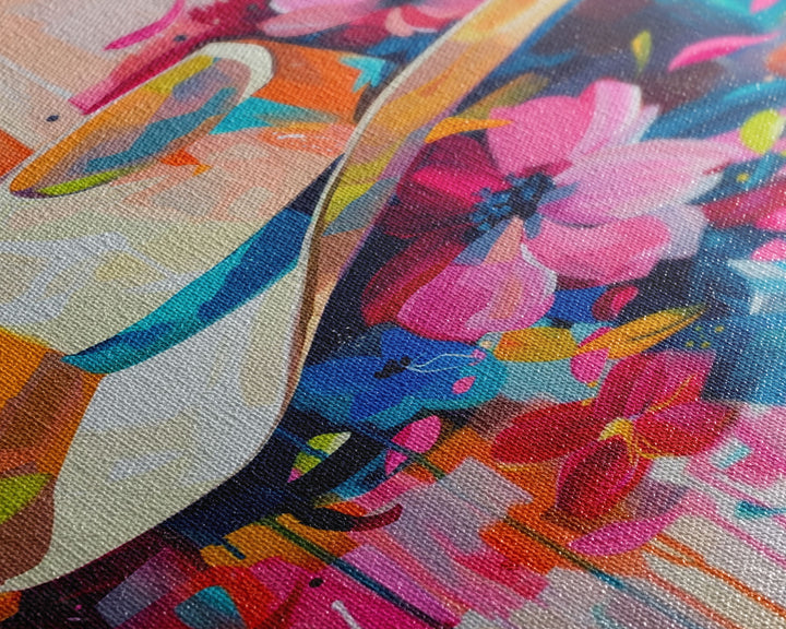 Cowboy Hat with Flowers in Bold Colors - Framed Canvas Print, Vibrant Western Decor, Colorful Hat Wall Art for Living Room or Bedroom