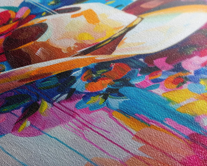 Colorful Cowboy Hat with Floral Accents - Framed Canvas Print, Modern Western Decor, Bold Hat Wall Art for Living Room or Bedroom