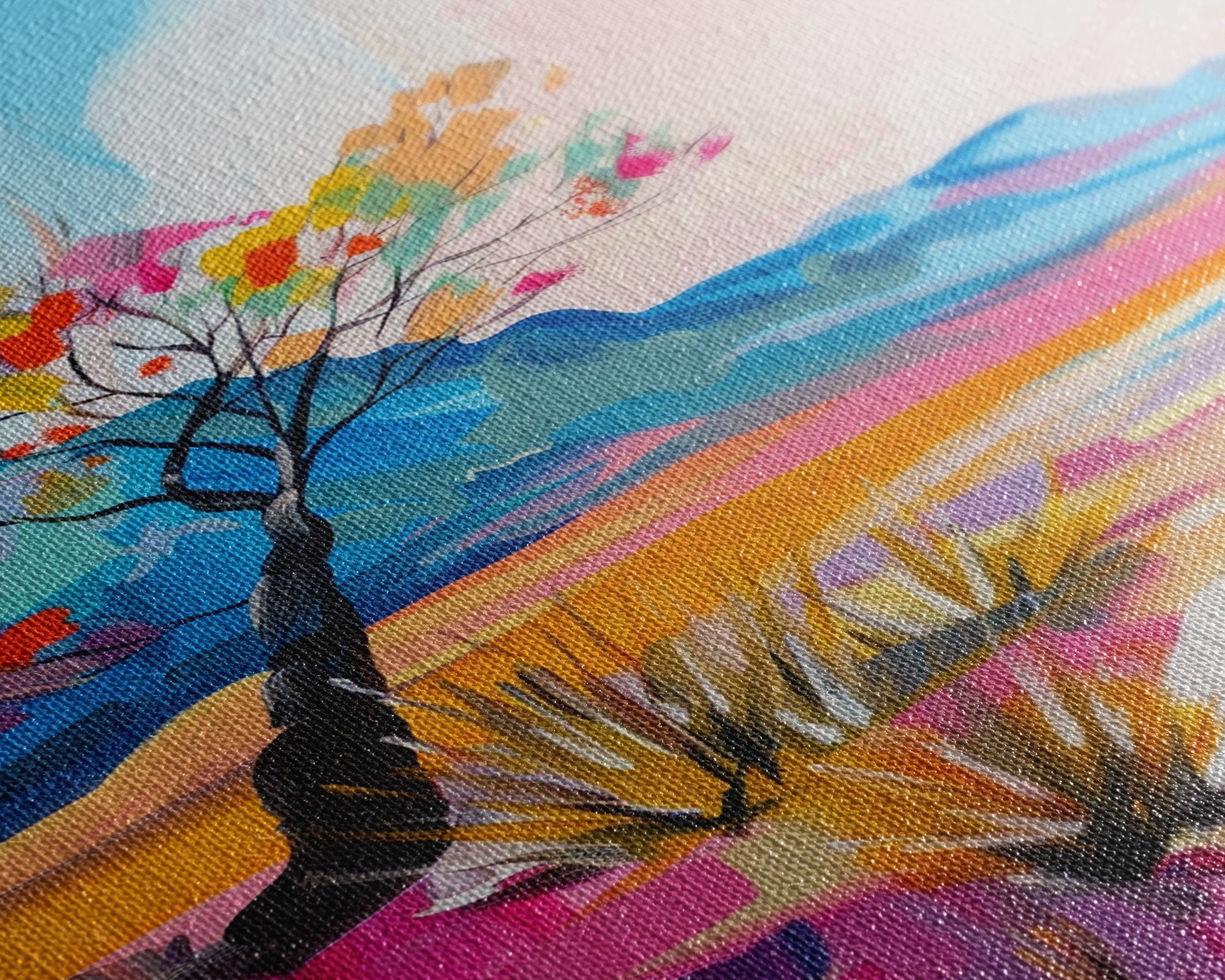 Bright Desert Tree Art - Framed Canvas Print, Southwestern Decor, Colorful Living Room Wall Art, Modern Desert Landscape
