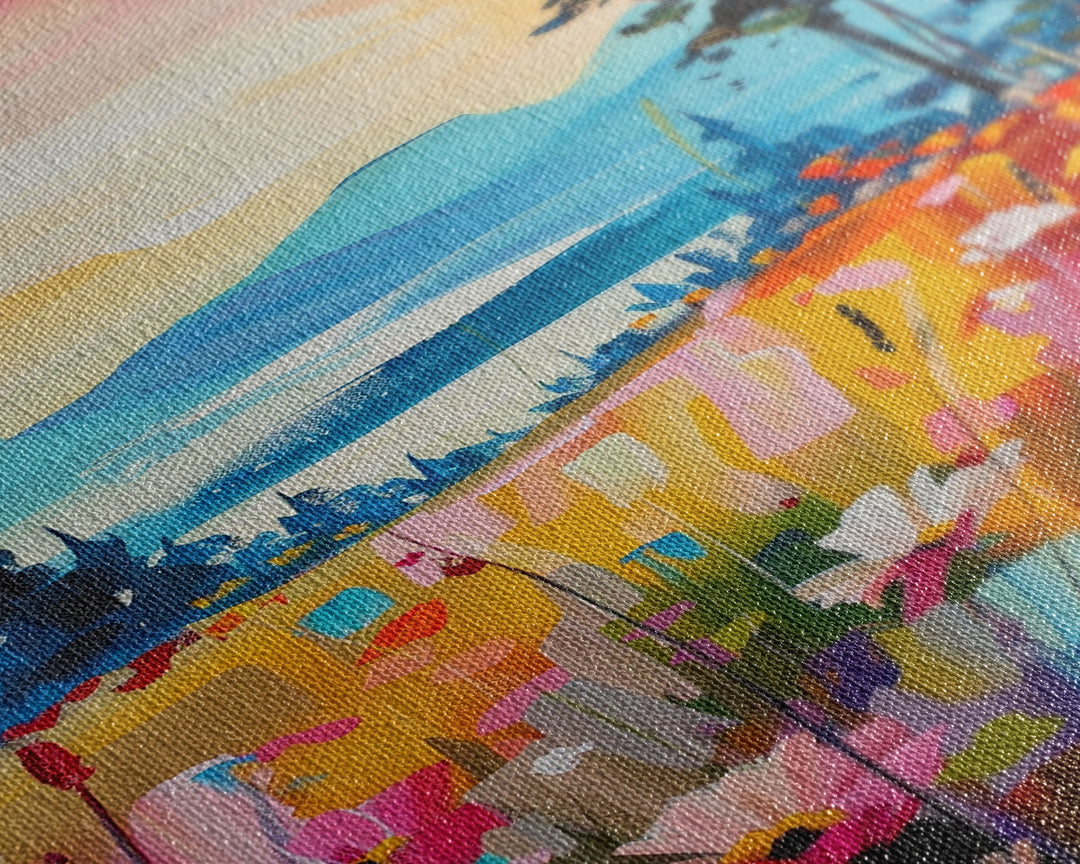 Serene Landscape with Wildflowers Framed Canvas Print - Pastel Sunset Wall Art, Tranquil Living Room Decor, Nature-Inspired Bedroom Art